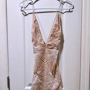 Elegant Beige Dress with Sparkles All Around the Dress